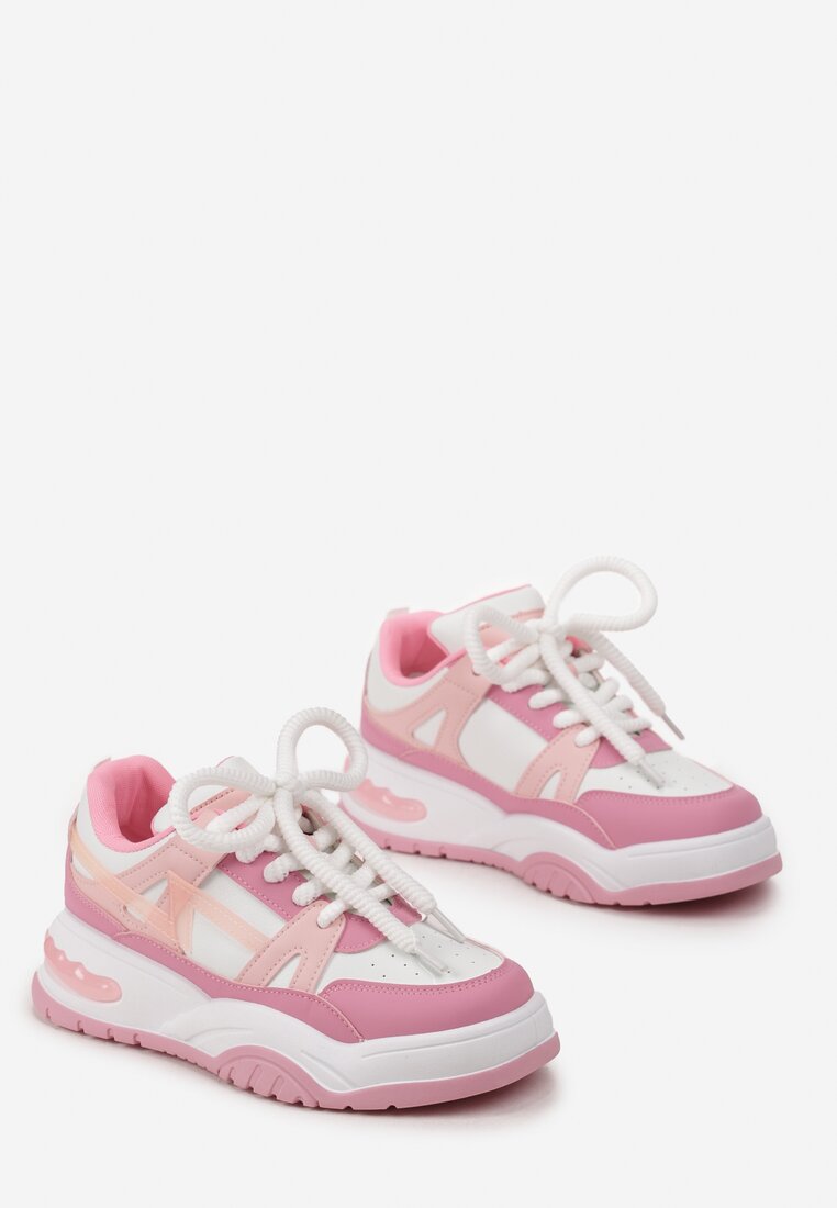 Różowe Sneakersy na Grubej Podeszwie z Szerokim Wiązaniem Iniestra
