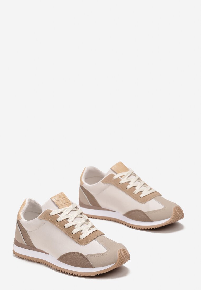 Sneakerși bej închis cu inserții decorative Fania