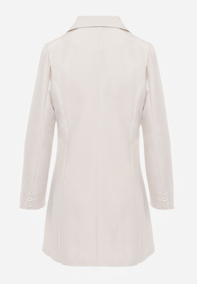 Sacou Rochie Bej cu Aplicații 3D în Formă de Flori și Închidere cu Nasturi Lorira