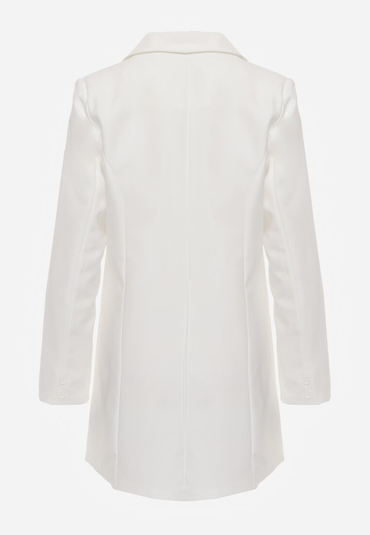 Sacou Rochie Alb cu Aplicatii 3D Florale si Inchidere cu Nasturi Lorira