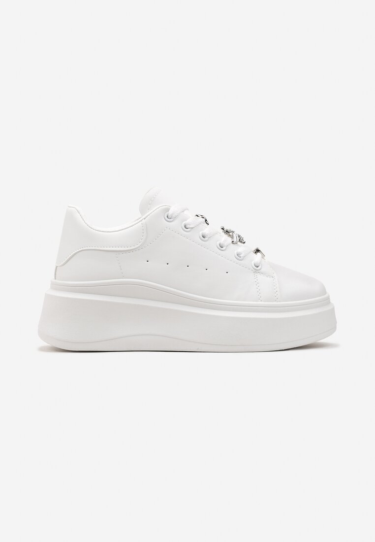 Białe Sneakersy z Ekoskóry na Niskiej Platformie z Cyrkoniami Elizja