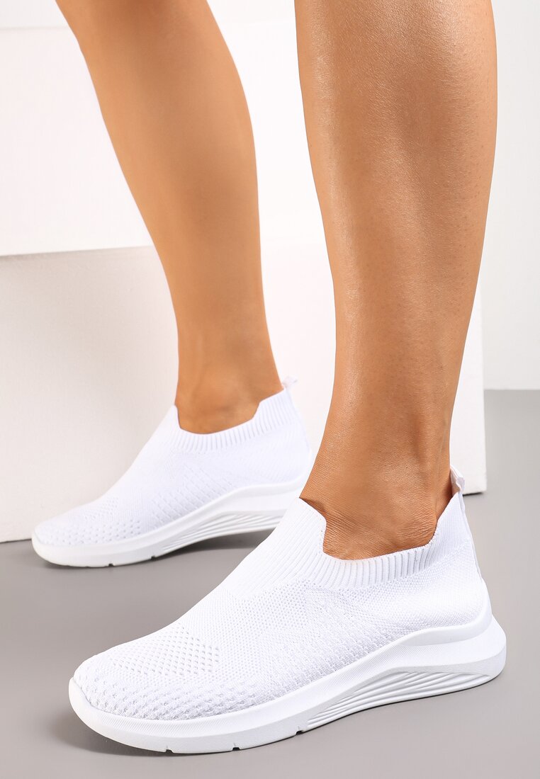 Białe Siateczkowe Buty Sportowe na Elastycznej Podeszwie Purita