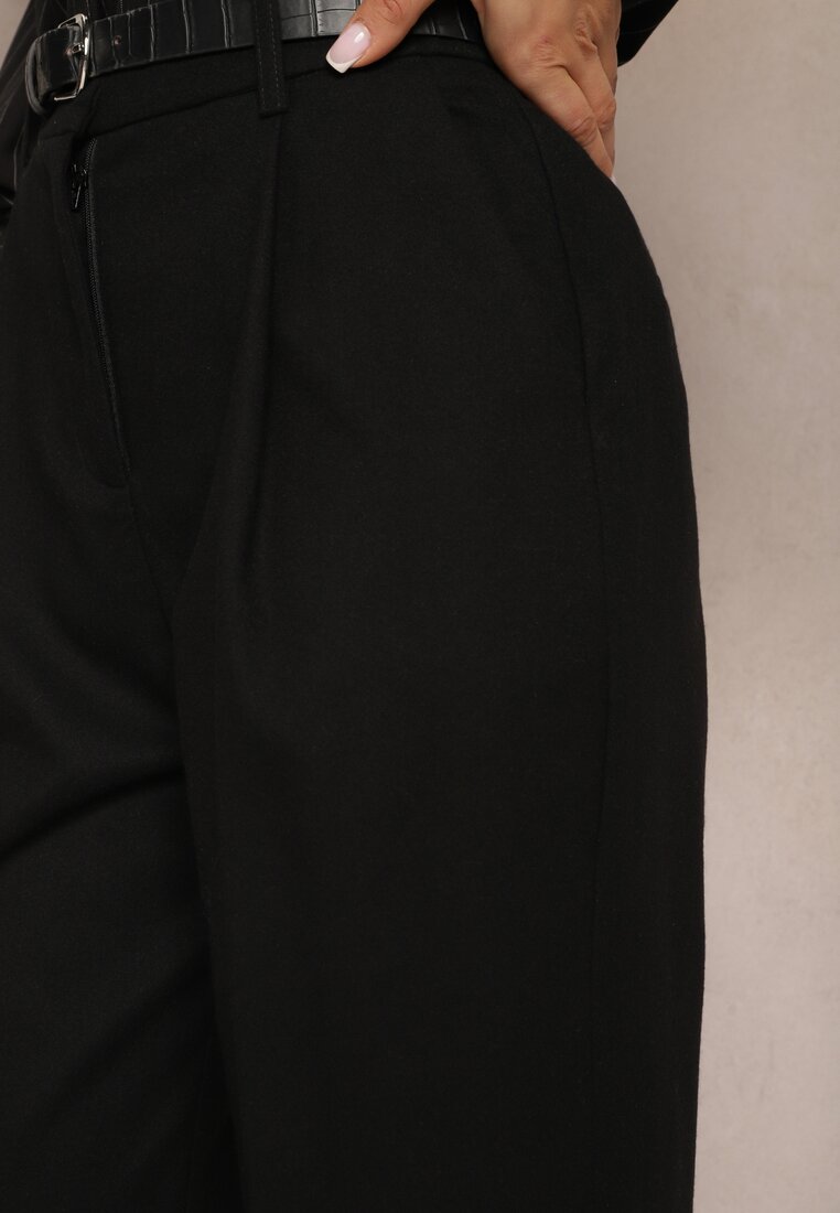 Czarne Szerokie Spodnie z Kieszeniami o Garniturowym Kroju Verati