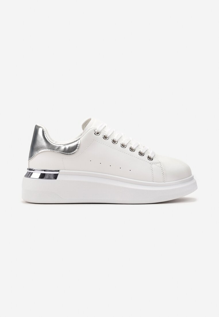 Biało-Srebrne Sneakersy na Platformie z Metaliczną Wstawką Sissis