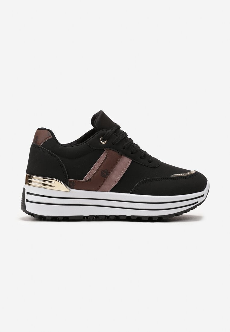 Czarne Sneakersy z Dekoracyjnymi Wstawkami na Platformie w Paski Letorra