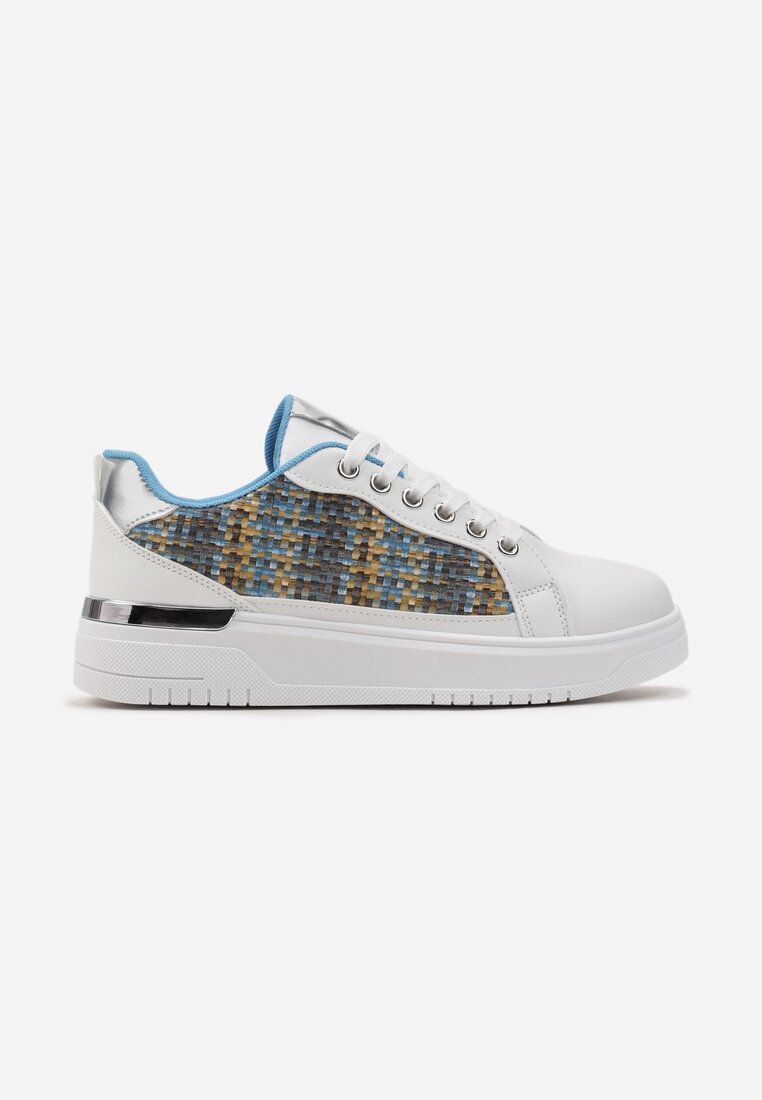 Biało-Niebieskie Sneakersy z Przeplataną Wstawką Olimua