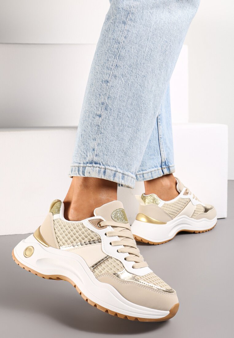 Sneakers bej cu imprimeu din material cu inserții strălucitoare și metalice Thermia