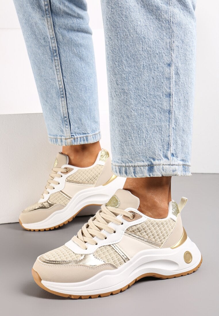Sneakers bej cu imprimeu din material cu inserții strălucitoare și metalice Thermia
