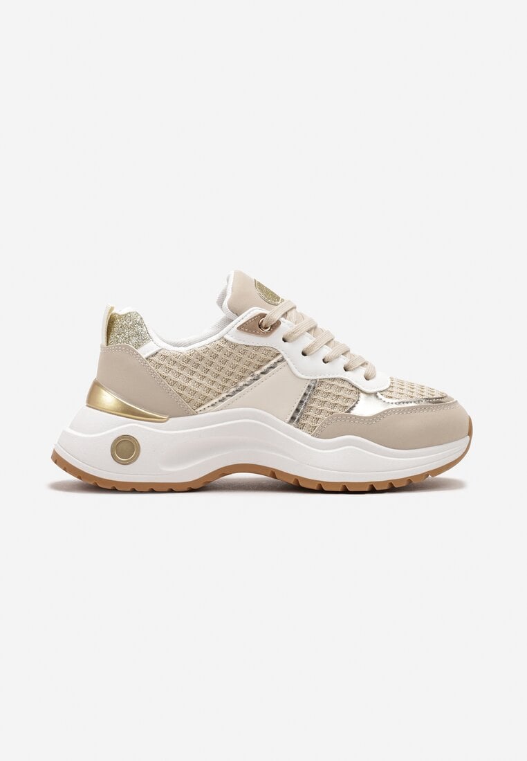 Sneakers bej cu imprimeu din material cu inserții strălucitoare și metalice Thermia