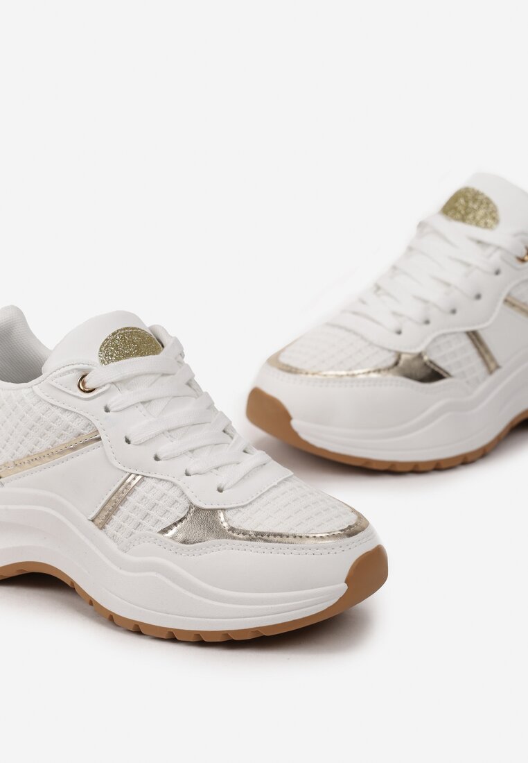 Sneakerși Albi din Material Embosat cu Inserții Sclipici și Metalice Thermia