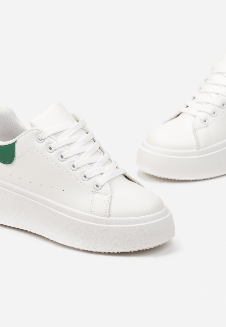 Biało-Zielone Sneakersy na Grubej Podeszwie Yarna