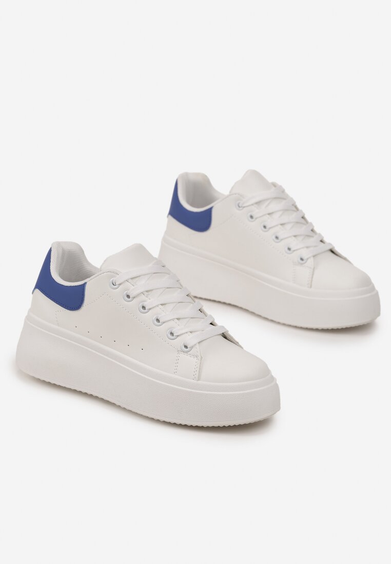 Biało-Niebieskie Sneakersy na Grubej Podeszwie Yarna