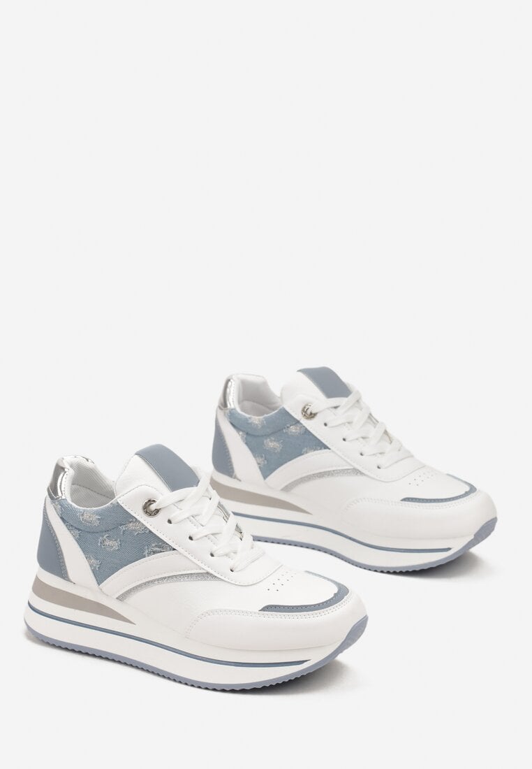 Sneakers Albi-Bleu cu Șiret din Piele Ecologică cu Inserții Strălucitoare Fiviara