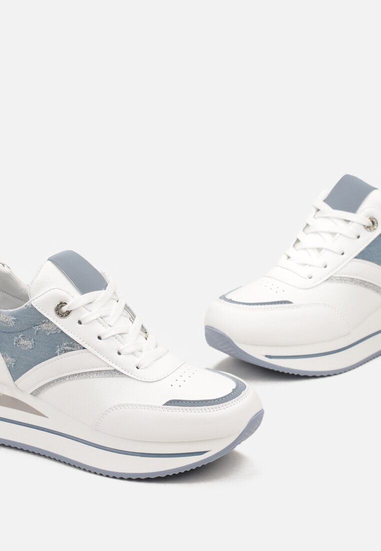 Sneakers Albi-Bleu cu Șiret din Piele Ecologică cu Inserții Strălucitoare Fiviara