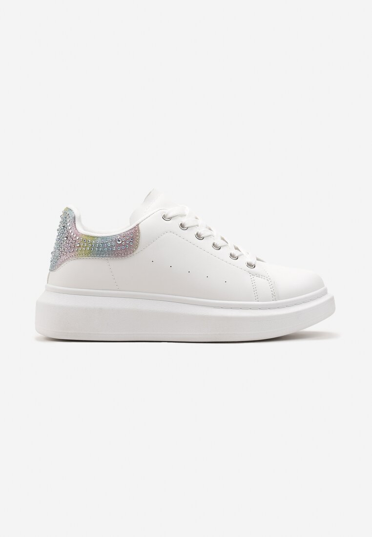 Sneakers Albi cu Inserție cu Sclipici și Pietre pe Talpă Groasă Mimivia