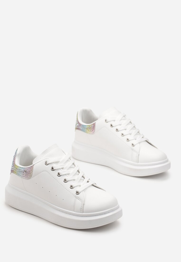 Sneakers Albi cu Inserție cu Sclipici și Pietre pe Talpă Groasă Mimivia