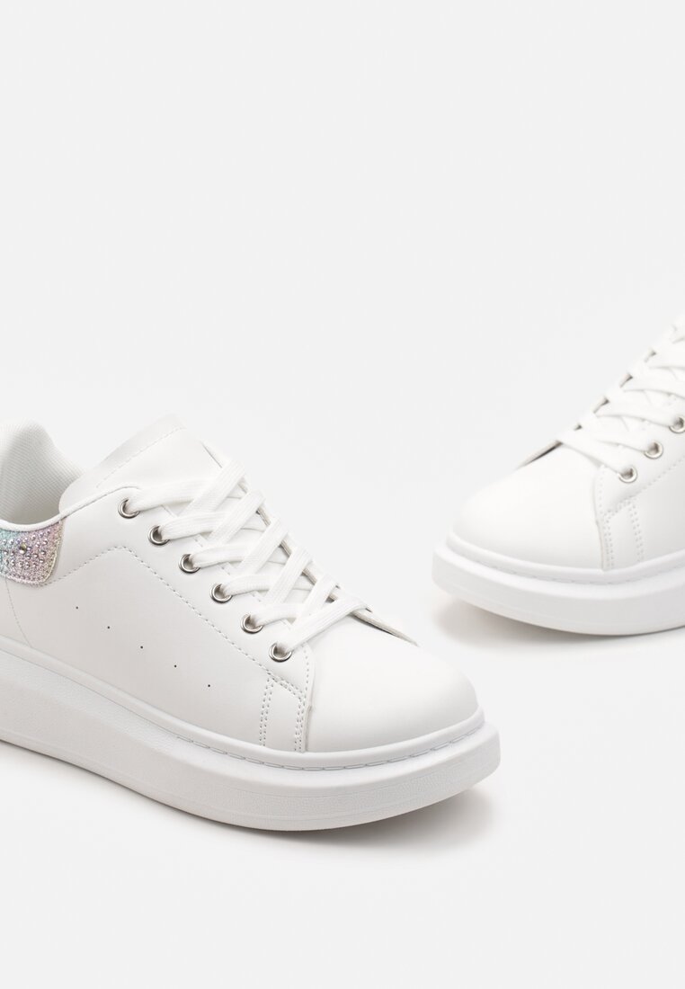 Sneakers Albi cu Inserție cu Sclipici și Pietre pe Talpă Groasă Mimivia