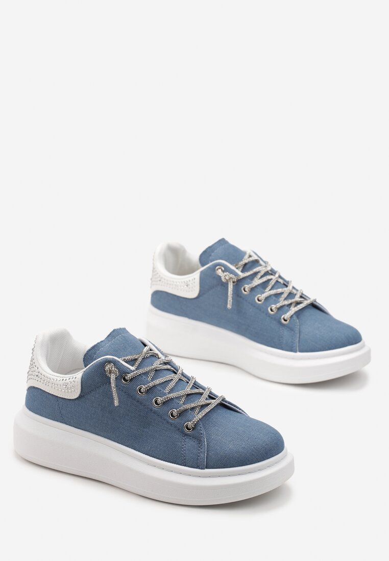 Sneakers Albastru cu Inserție de Sclipici și Pietre pe Talpă Groasă Mimivia