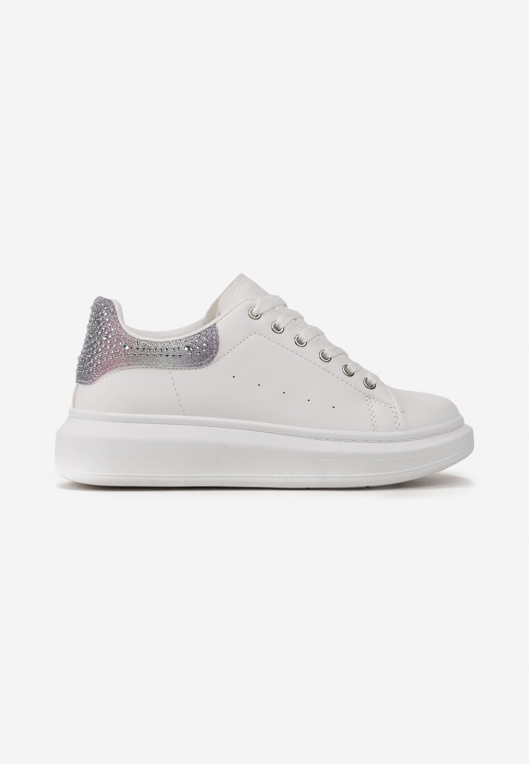 Sneakers Albi cu Inserție cu Sclipici și Pietre pe Talpă Groasă Mimivi