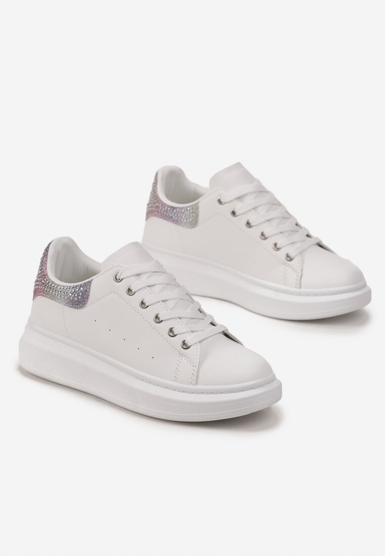 Sneakers Albi cu Inserție cu Sclipici și Pietre pe Talpă Groasă Mimivi