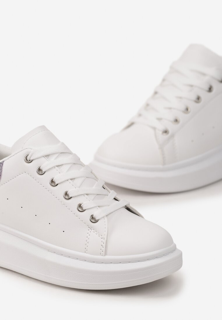 Sneakers Albi cu Inserție cu Sclipici și Pietre pe Talpă Groasă Mimivi
