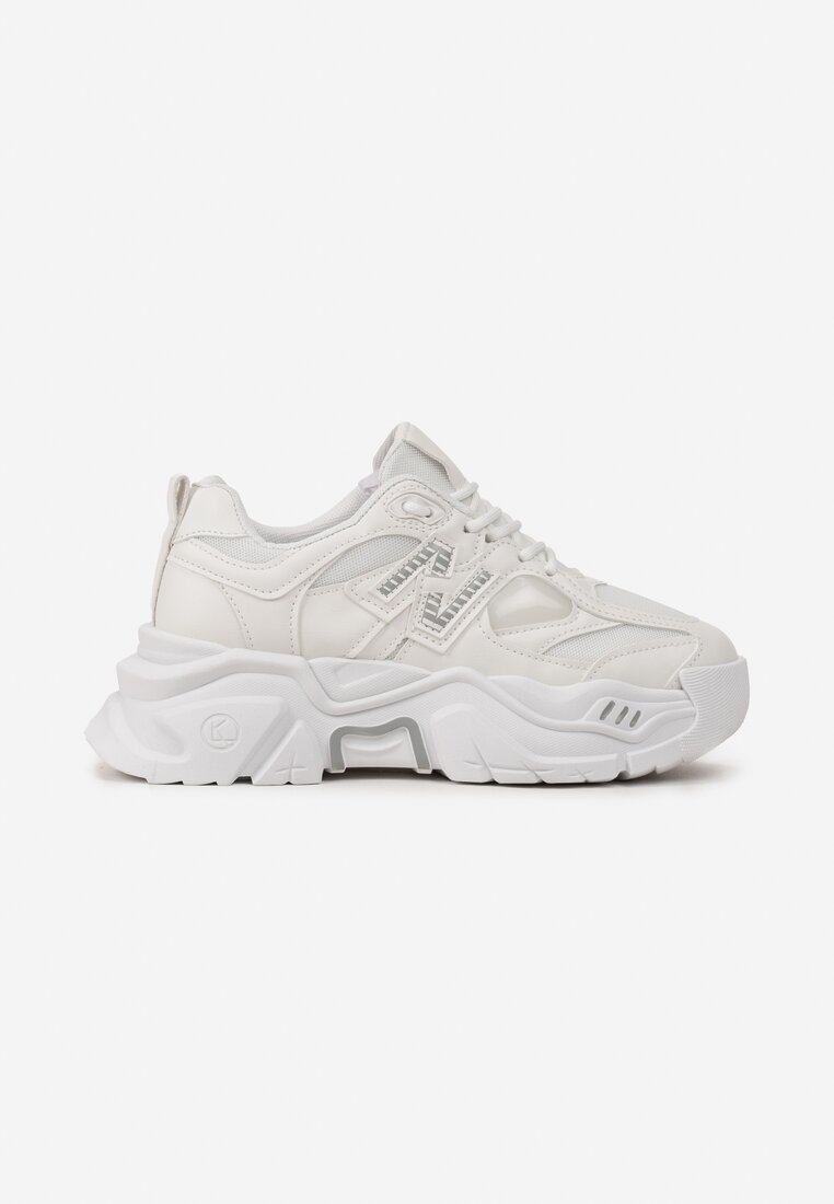 Sneakerși Albi pe Platformă Decorați cu Aplicatie Nivaler