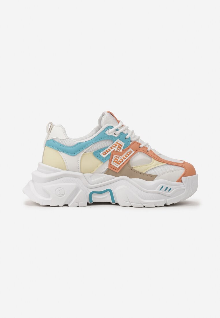 Sneakers Albi-Portocalii pe Platformă Decorați cu Aplicatie Nivaler