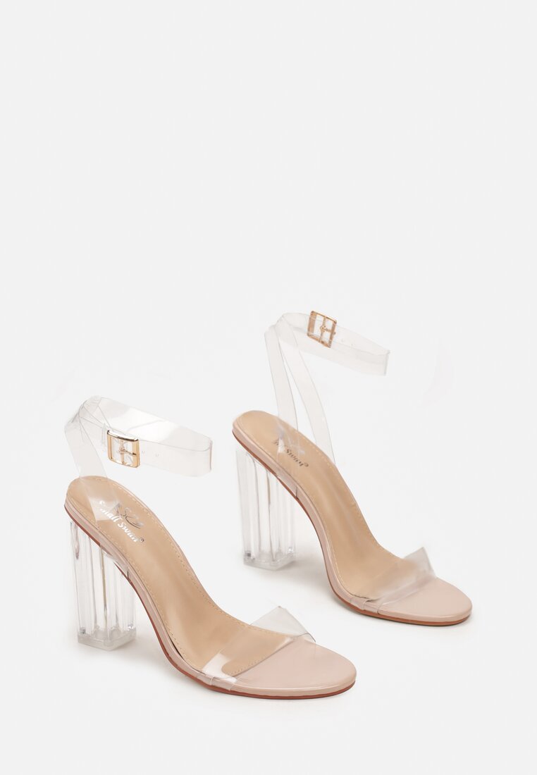 Beżowe Transparentne Sandały na Słupku z Przeźroczystymi Paskami i Klamrą Eleriva