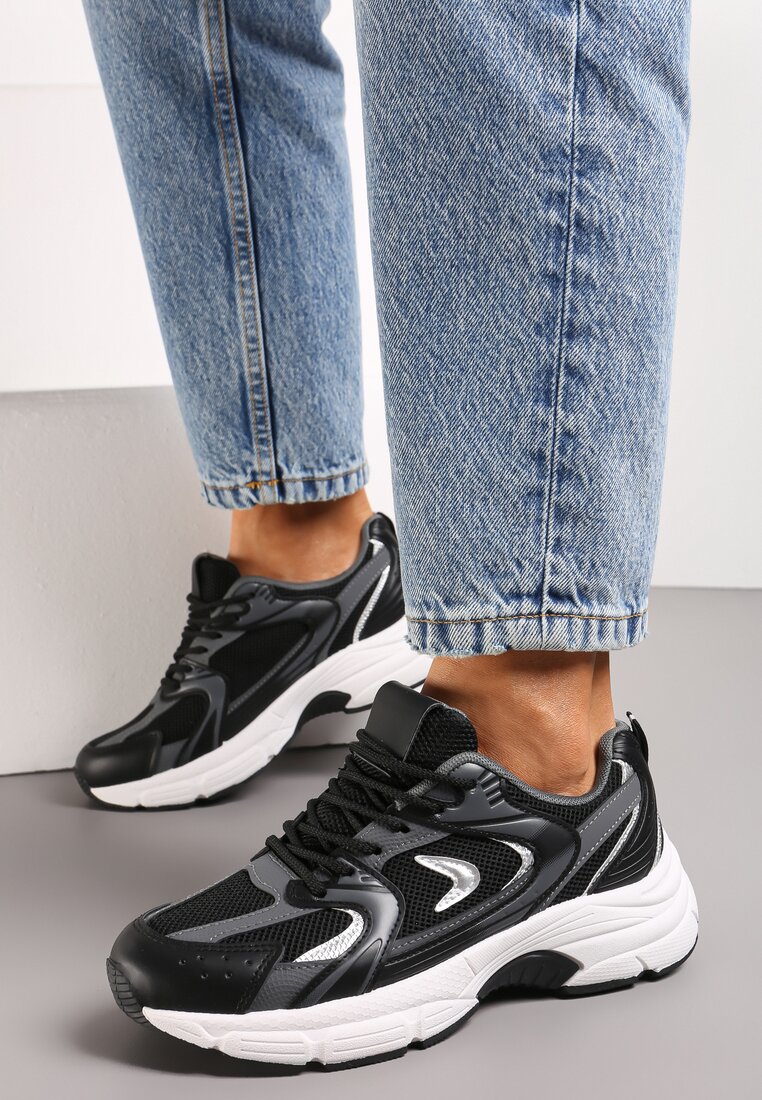 Sneakerși sport negri din imitație de piele cu barete decorative Vilirea
