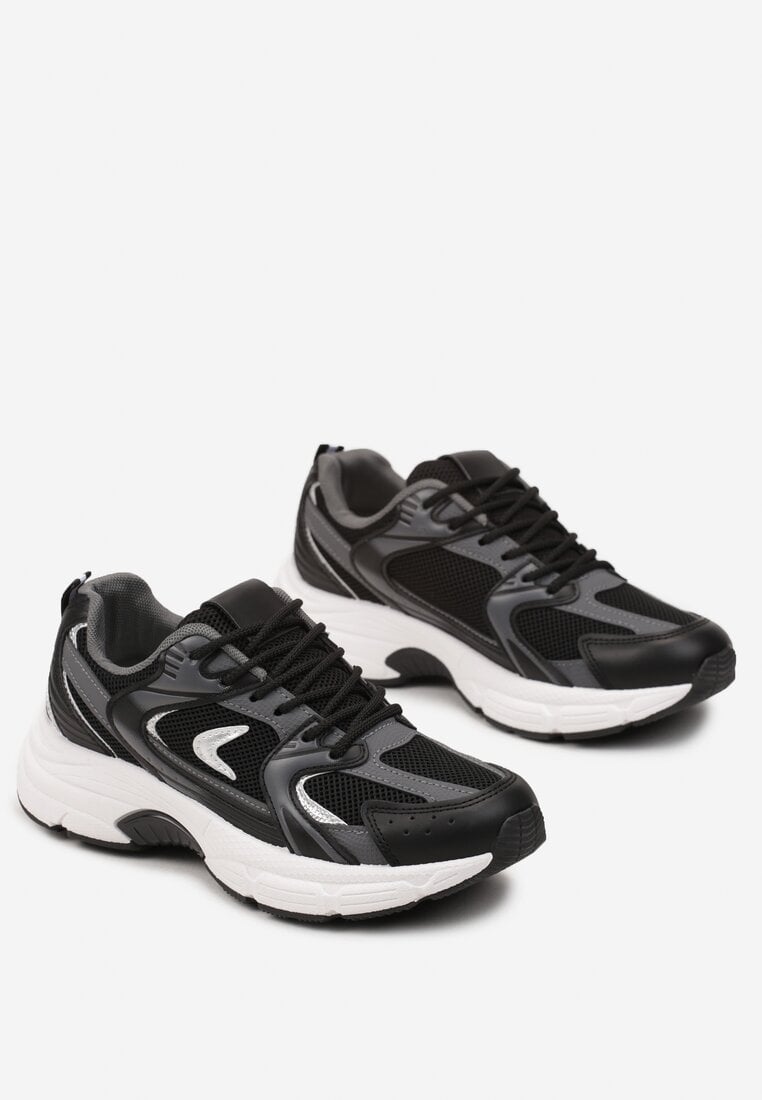 Sneakerși sport negri din imitație de piele cu barete decorative Vilirea