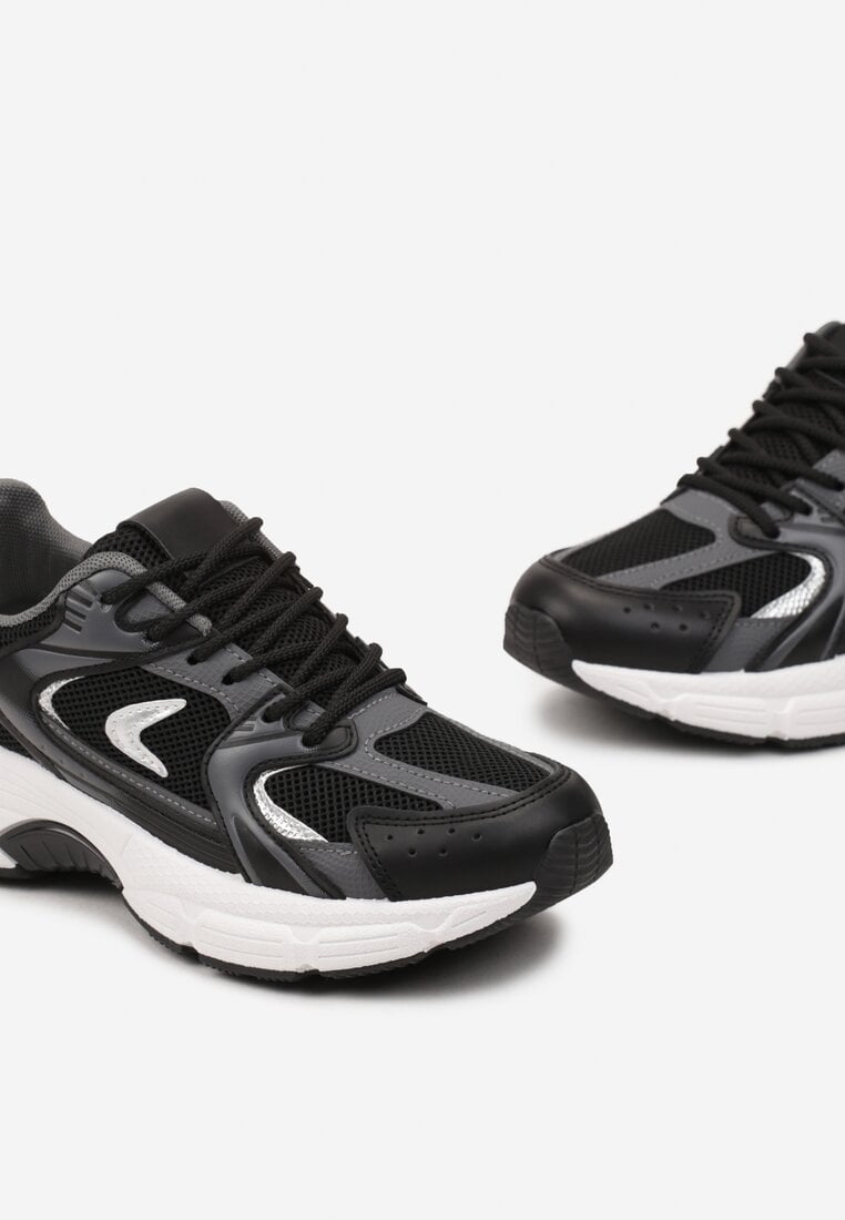 Sneakerși sport negri din imitație de piele cu barete decorative Vilirea
