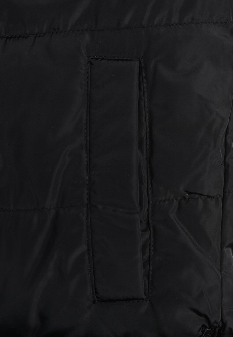 Vestă lungă neagră matlasată reversibilă cu șnururi la glugă Frenila