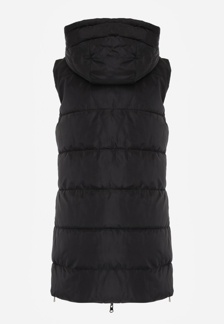 Vestă lungă neagră matlasată reversibilă cu șnururi la glugă Frenila