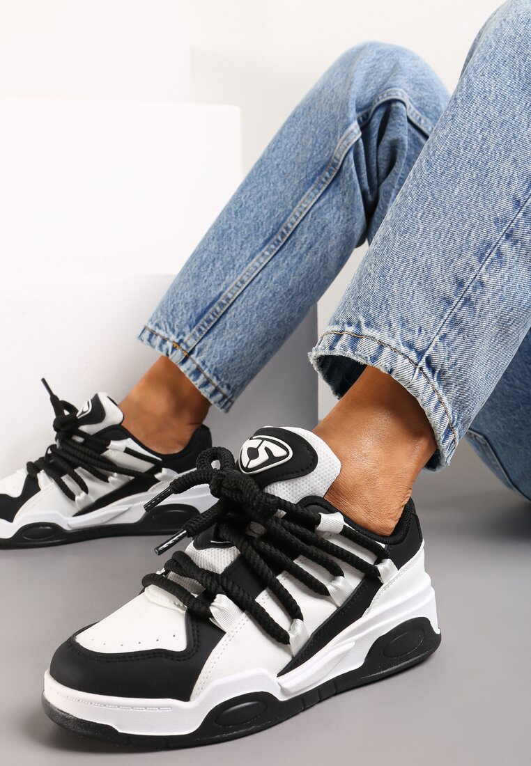Sneakerși Negri cu Talpă Groasă din Imitatie de Piele cu Șireturi Groase Virinal