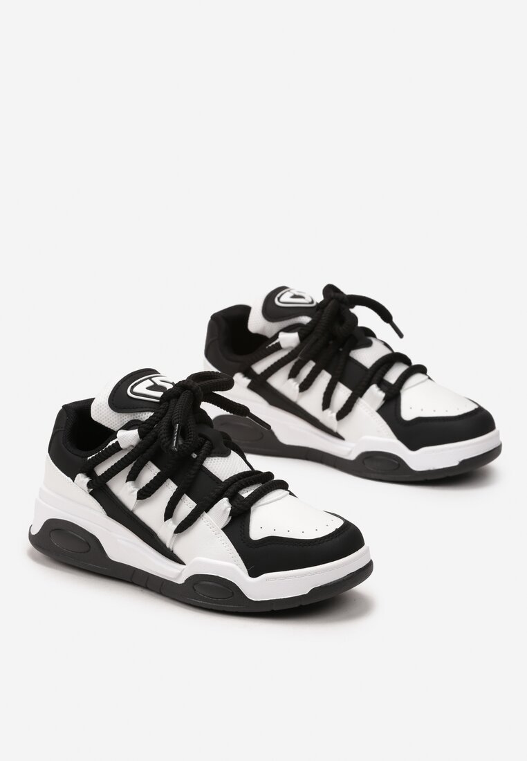 Sneakerși Negri cu Talpă Groasă din Imitatie de Piele cu Șireturi Groase Virinal