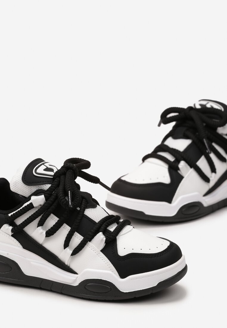 Sneakerși Negri cu Talpă Groasă din Imitatie de Piele cu Șireturi Groase Virinal