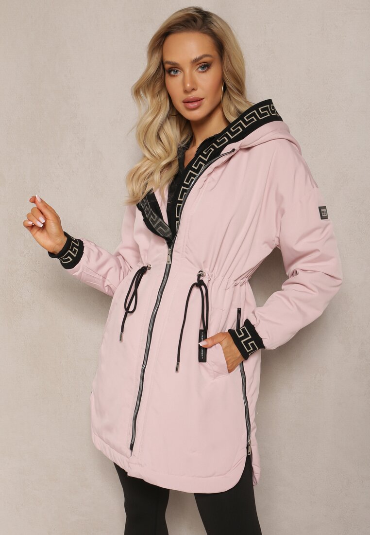 Jachetă roz cu glugă și mâneci cu model geometric Lidya