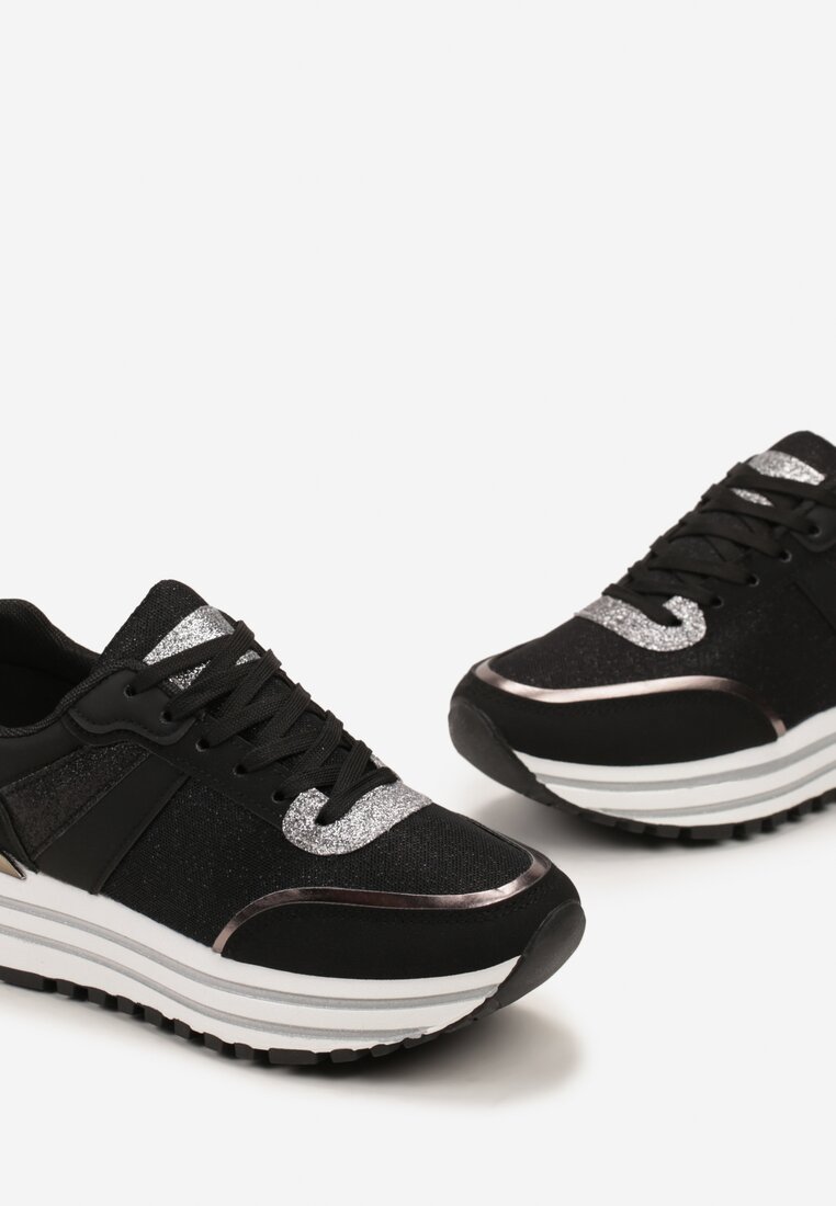 Sneakers Negri cu Sclipici pe Talpă Groasă Ornamentală Rilveia