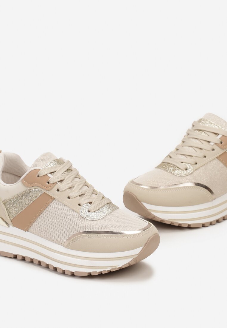 Sneakers bej cu sclipici pe talpă groasă decorativă Rilveia