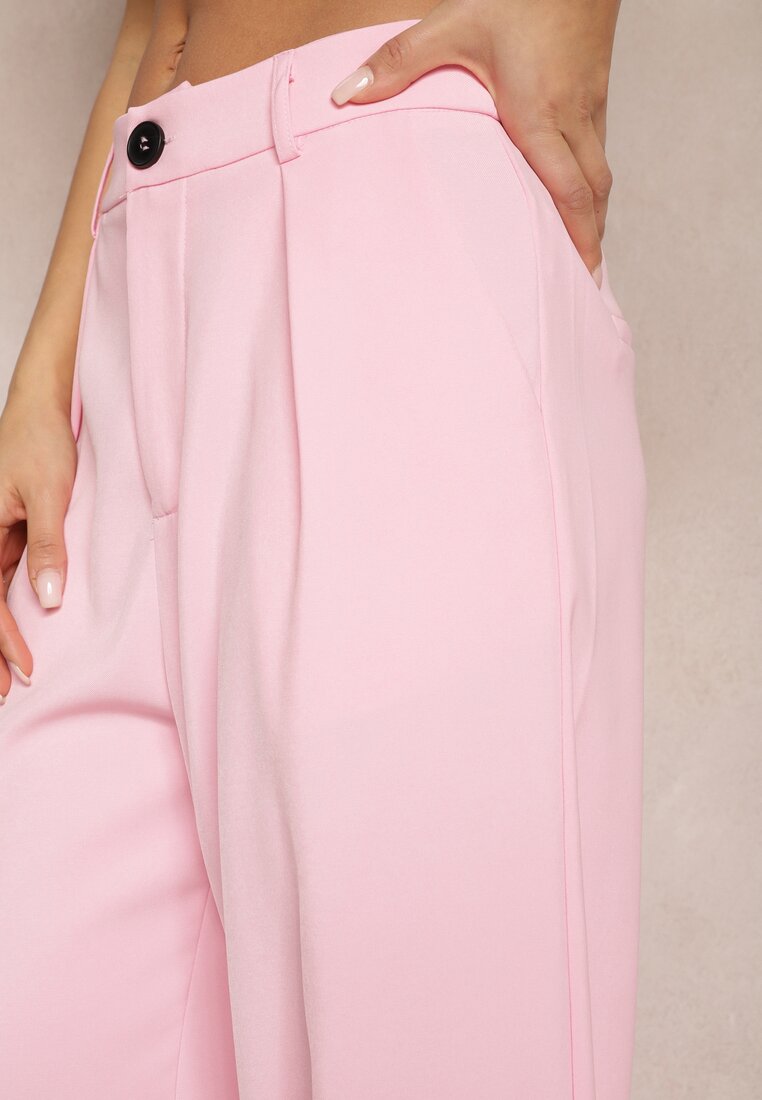 Różowe Garniturowe Spodnie z Szerokimi Nogawkami i Wysokim Stanem Herdda