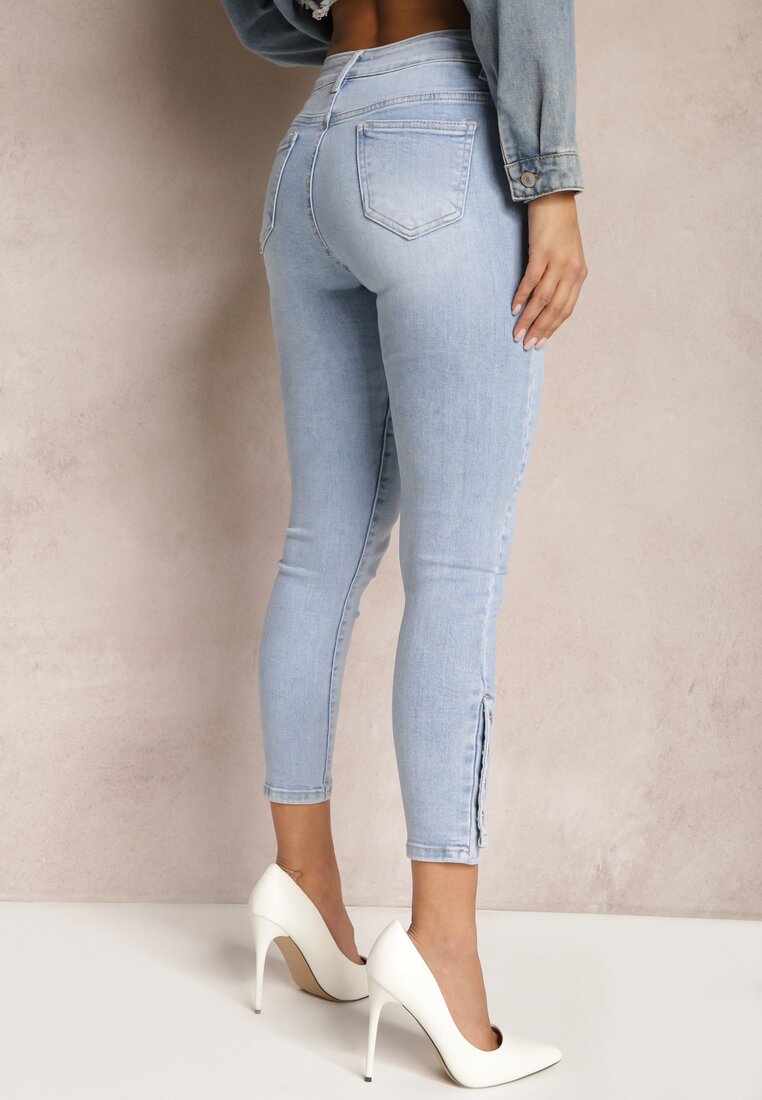 Jasnoniebieskie Elastyczne Jeansy Skinny z Napami Firolla