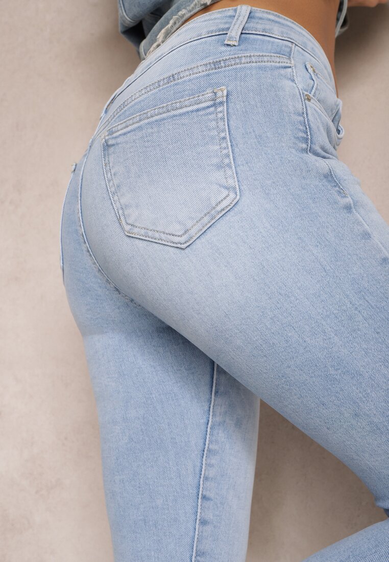 Jasnoniebieskie Elastyczne Jeansy Skinny z Napami Firolla