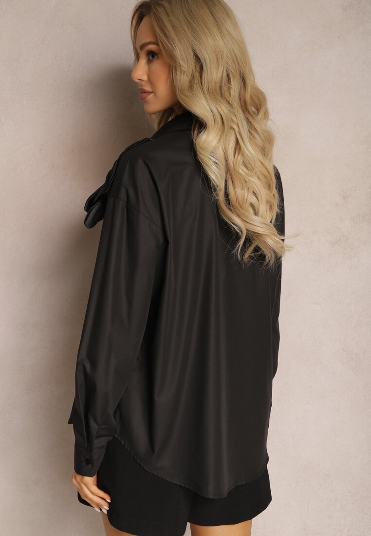 Camasa Neagra Clasica cu Aplicatie 3D cu Motiv Floral Xirena