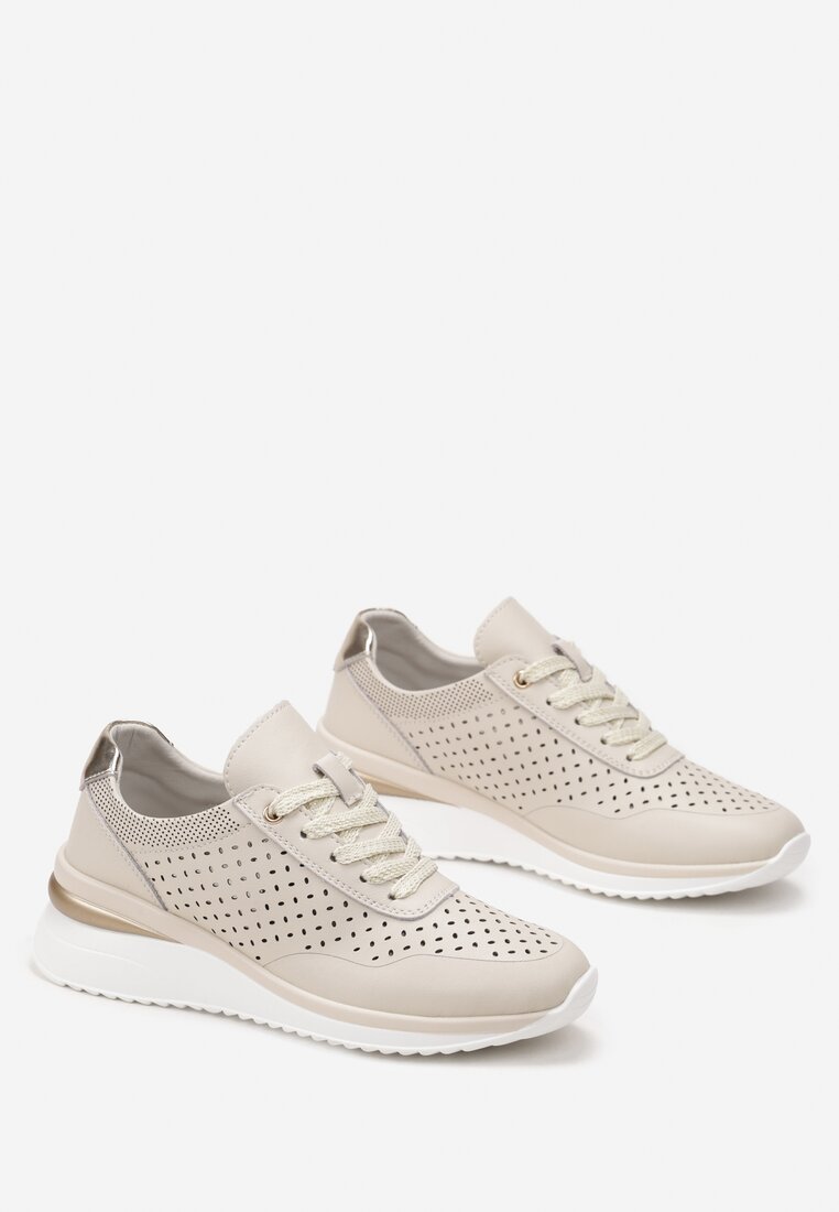 Sneakersi bej din piele naturală cu inserții decorative Molma de la Renee.com.ro