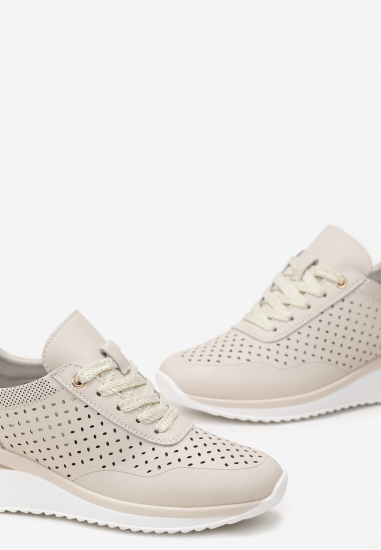 Sneakersi bej din piele naturală cu inserții decorative Molma de la Renee.com.ro