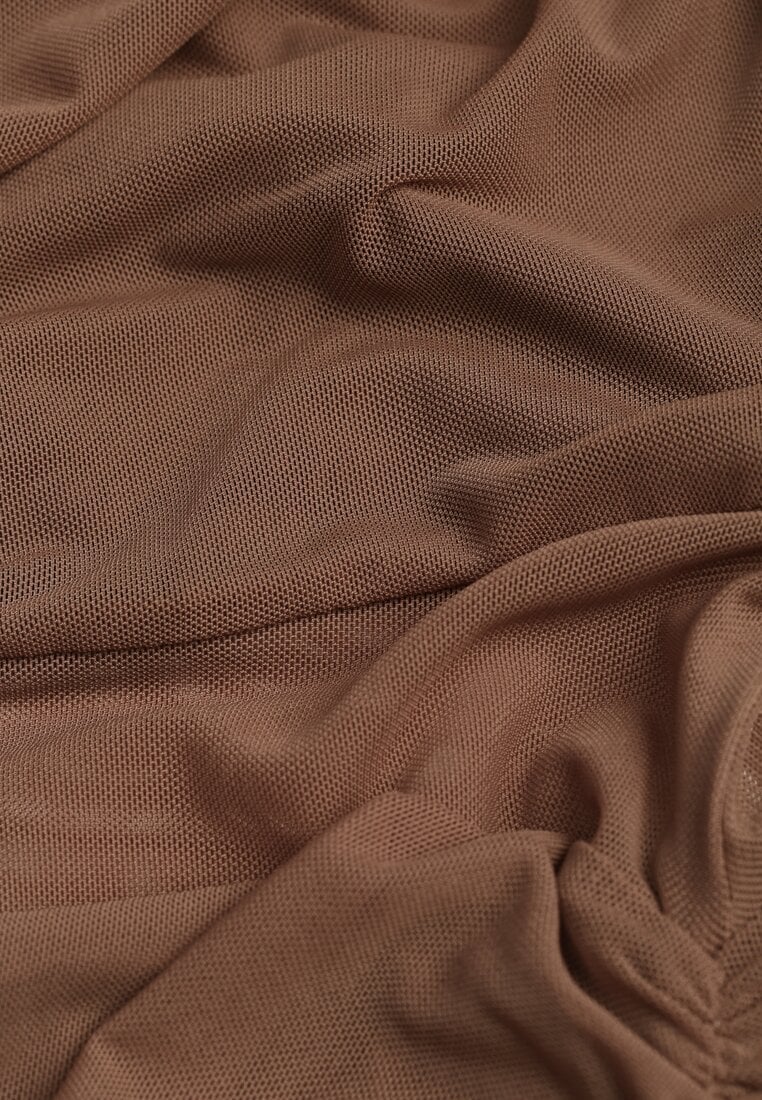 Brązowa Siateczkowa Sukienka Maxi o Dopasowanym Kroju Kremse