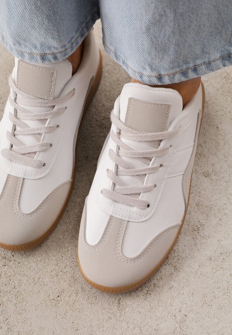 Sneakers Albi-Gri cu Cusături Decorative înainte de Glezne Redala