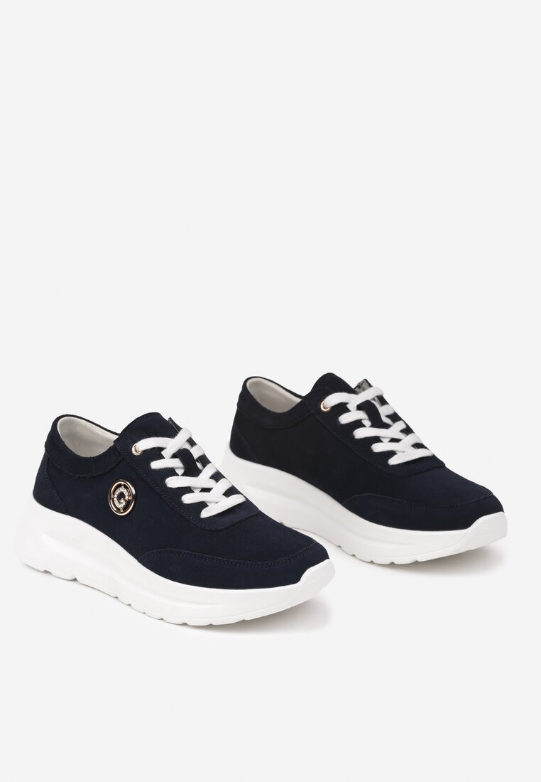 Sneakers Bleumarin cu Cataramă Metalică pe Față până la Glezne Fendiama