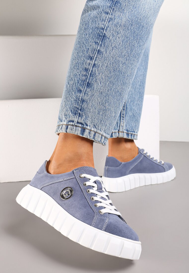 Niebieskie Sznurowane Sneakersy ze Skóry Breana