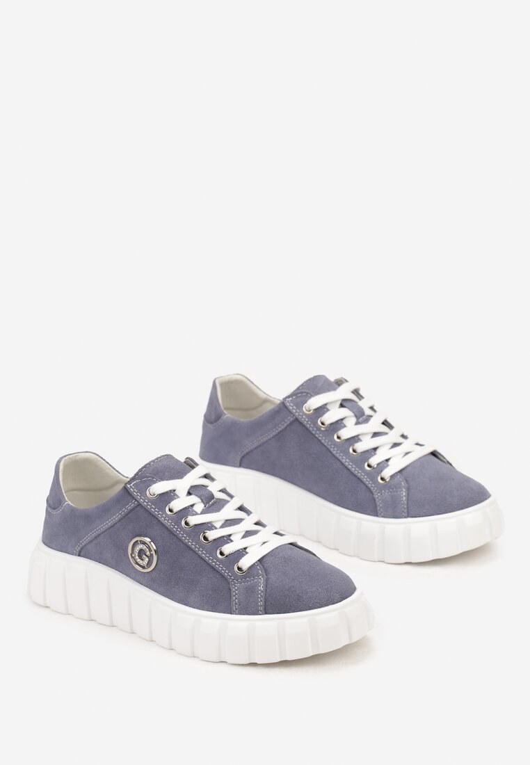 Niebieskie Sznurowane Sneakersy ze Skóry Breana
